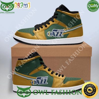 NBA Utah Jazz Yellow Green Air Jordan 1 High Sneakers