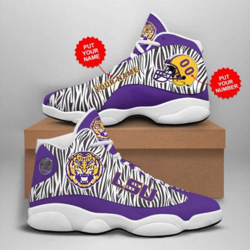 NCAA LSU Tigers Custom Name Number Camo Air Jordan 13 Sneakers, Gift For Men Women NCAA LSU Tigers Custom Name Number Camo Air Jordan 13 Sneakers, Gift For Men Women