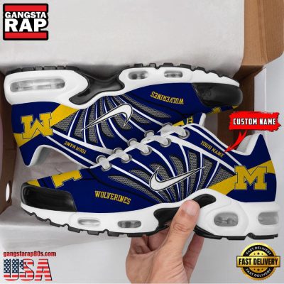 NCAA Michigan Wolverines Sport Football Logo Custom Name Air Max Plus Shoes Running Sneakers