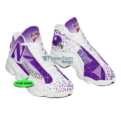 NCAA Northwestern Wildcats Custom Name Triangle Pattern Air Jordan 13 Shoes, Best Gift For Men And Women