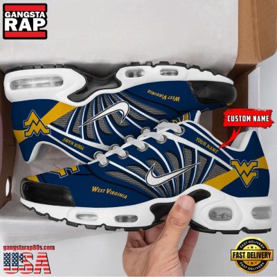 NCAA West Virginia Mountaineers Sport Football Logo Custom Name Air Max Plus Shoes Running Sneakers