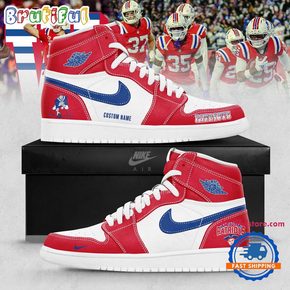 New England Patriots Drake Maye Classic Logo 2025 Air Jordan 1 Hightop Shoes New England Patriots Drake Maye Classic Logo 2025 Air Jordan 1 Hightop Shoes