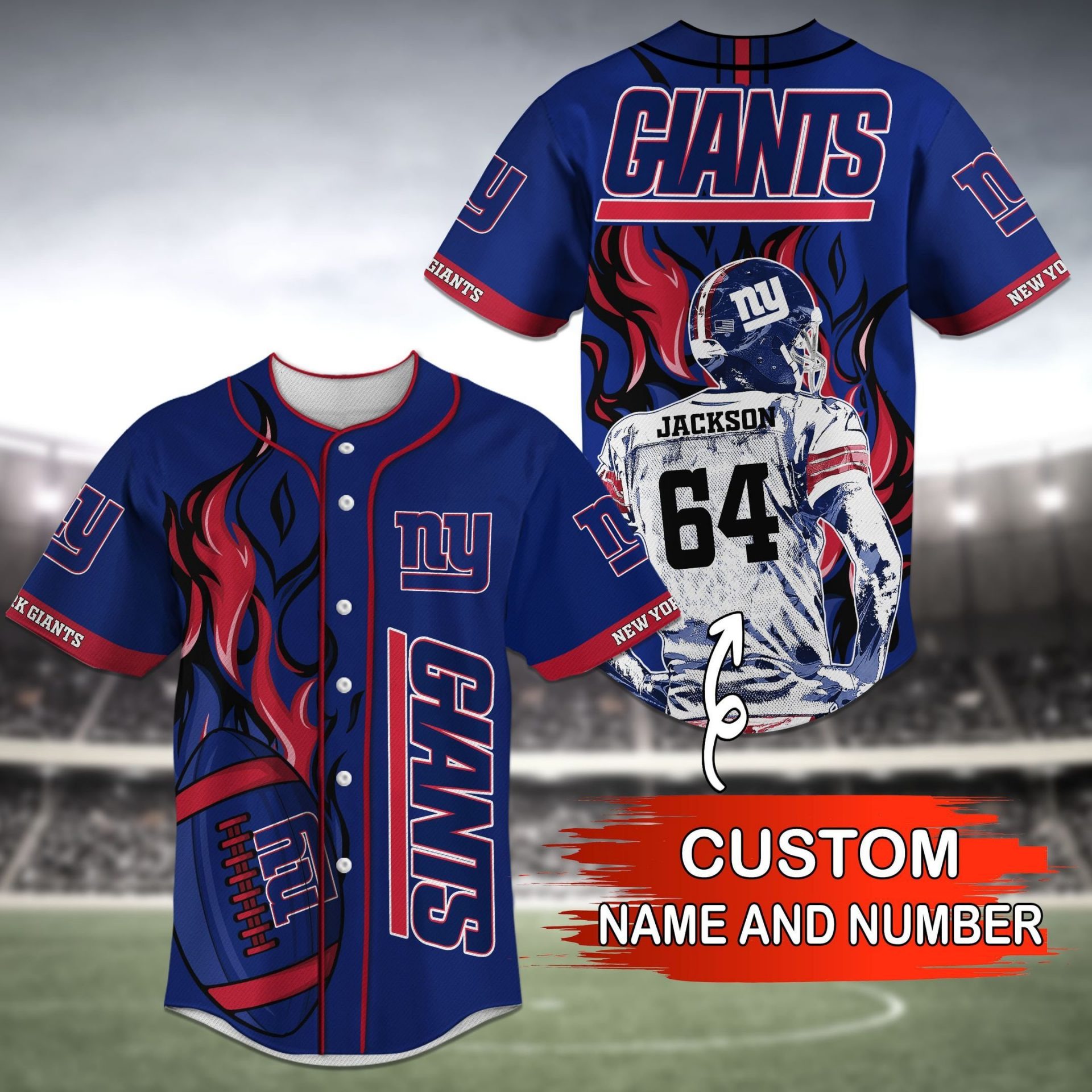 NFL New York Giants Custom Name Number Blue Baseball Jersey NFL New York Giants Custom Name Number Blue Baseball Jersey