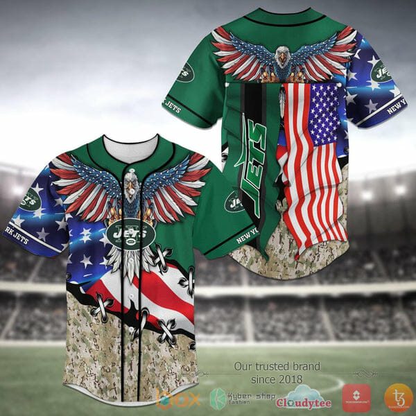 NFL New York Jets American Flag Green Baseball Jersey NFL New York Jets American Flag Green Baseball Jersey