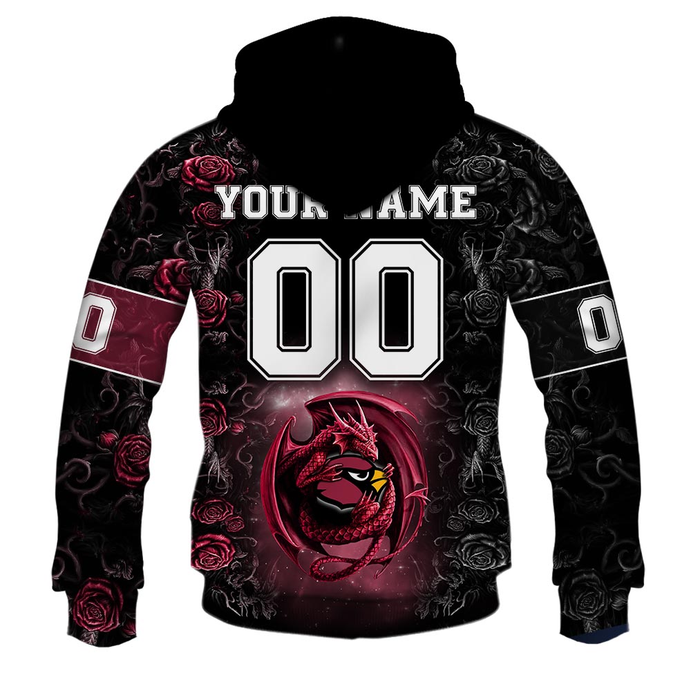 NFL Arizona Cardinals Custom Name Number Rose Dragon Pullover Hoodie NFL Arizona Cardinals Custom Name Number Rose Dragon Pullover Hoodie