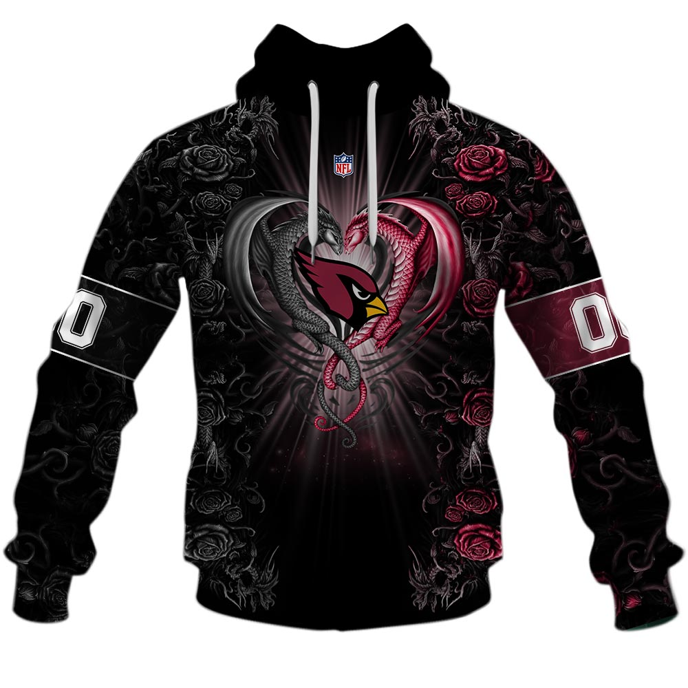 NFL Arizona Cardinals Custom Name Number Rose Dragon Pullover Hoodie NFL Arizona Cardinals Custom Name Number Rose Dragon Pullover Hoodie