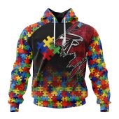 NFL Atlanta Falcons Custom Name Number Autism Awareness Design Pullover Hoodie