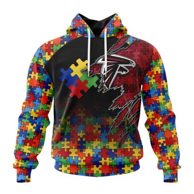NFL Atlanta Falcons Custom Name Number Autism Awareness Design Pullover Hoodie NFL Atlanta Falcons Custom Name Number Autism Awareness Design Pullover Hoodie