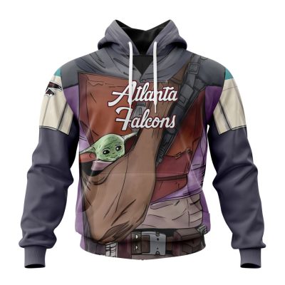 NFL Atlanta Falcons Custom Name Number Mandalorian And Baby Yoda Pullover Hoodie
