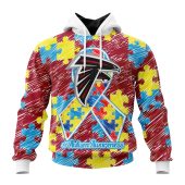 Nfl Atlanta Falcons Custom Name Number Puzzle Autism Awareness Pullover Hoodie Front.jpg - demo10