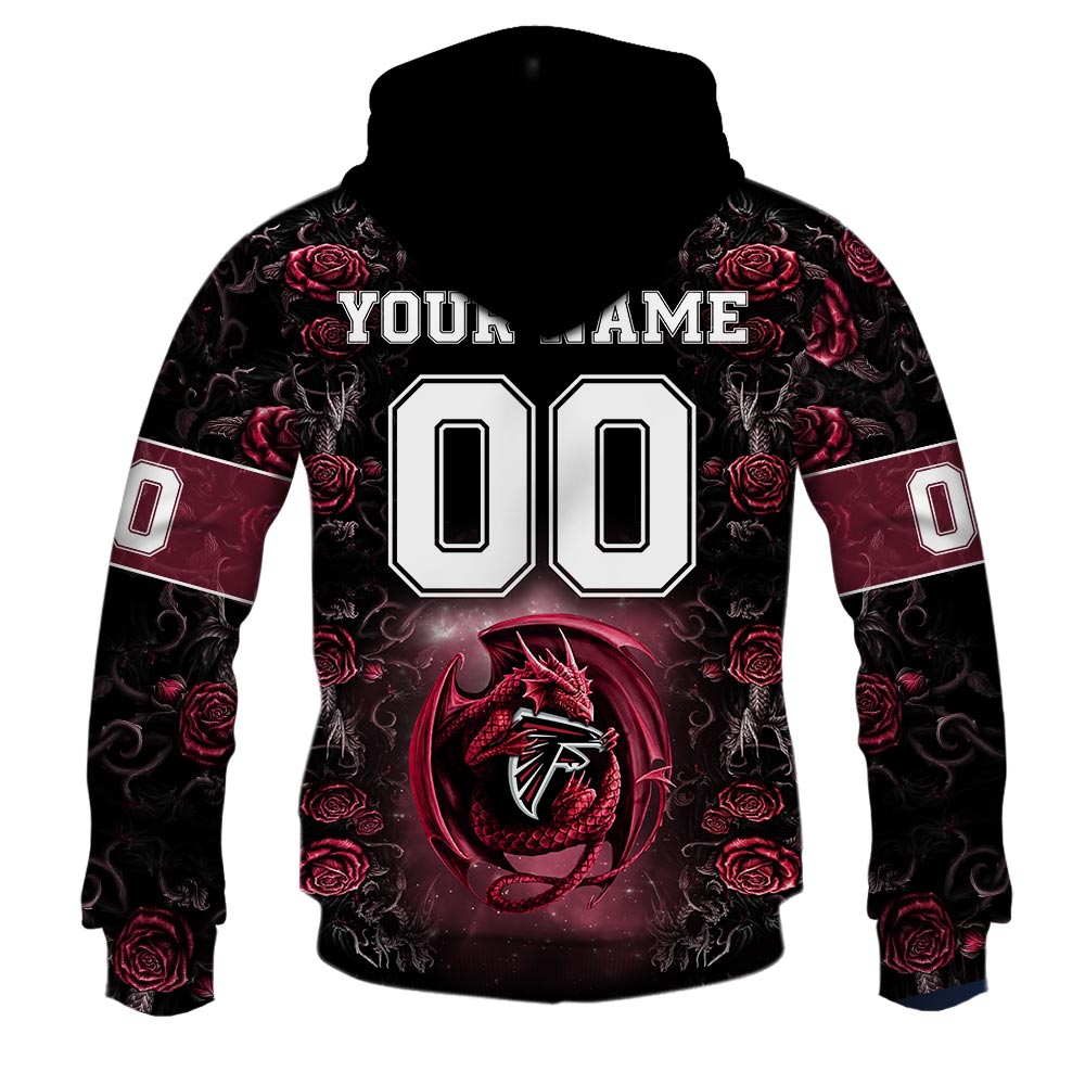 NFL Atlanta Falcons Custom Name Number Rose Dragon Pullover Hoodie NFL Atlanta Falcons Custom Name Number Rose Dragon Pullover Hoodie