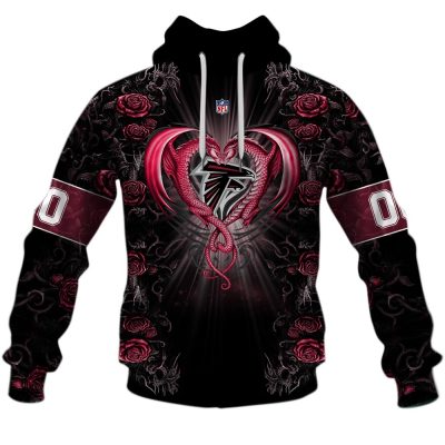 NFL Atlanta Falcons Custom Name Number Rose Dragon Pullover Hoodie