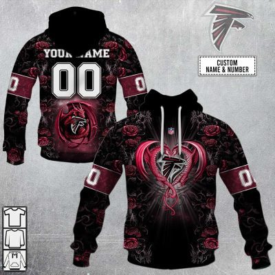NFL Atlanta Falcons Custom Name Number Rose Dragon Pullover Hoodie