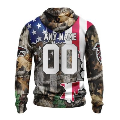 NFL Atlanta Falcons Custom Name Number USA Flag Camo Realtree Pullover Hoodie