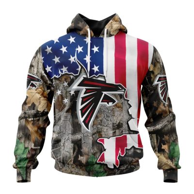 NFL Atlanta Falcons Custom Name Number USA Flag Camo Realtree Pullover Hoodie