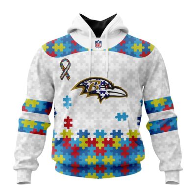 NFL Baltimore Ravens Custom Name Number Autism Awareness Pullover Hoodie