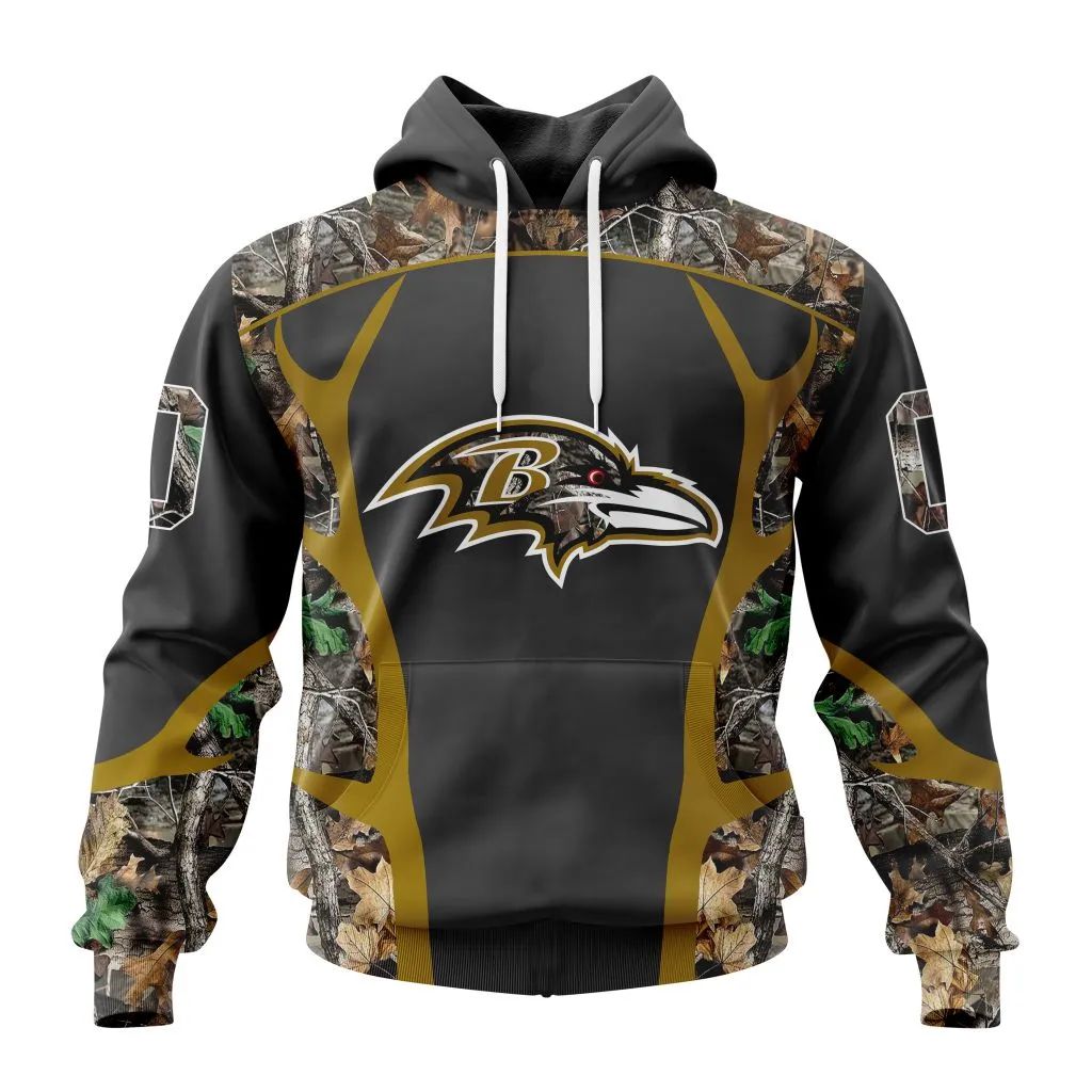 NFL Baltimore Ravens Custom Name Number Camo Hunting Pullover Hoodie NFL Baltimore Ravens Custom Name Number Camo Hunting Pullover Hoodie