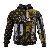NFL Baltimore Ravens Custom Name Number Classic Grunge American Flag Pullover Hoodie