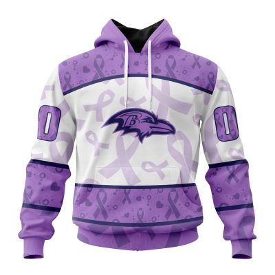 NFL Baltimore Ravens Custom Name Number Fight Cancer Pullover Hoodie