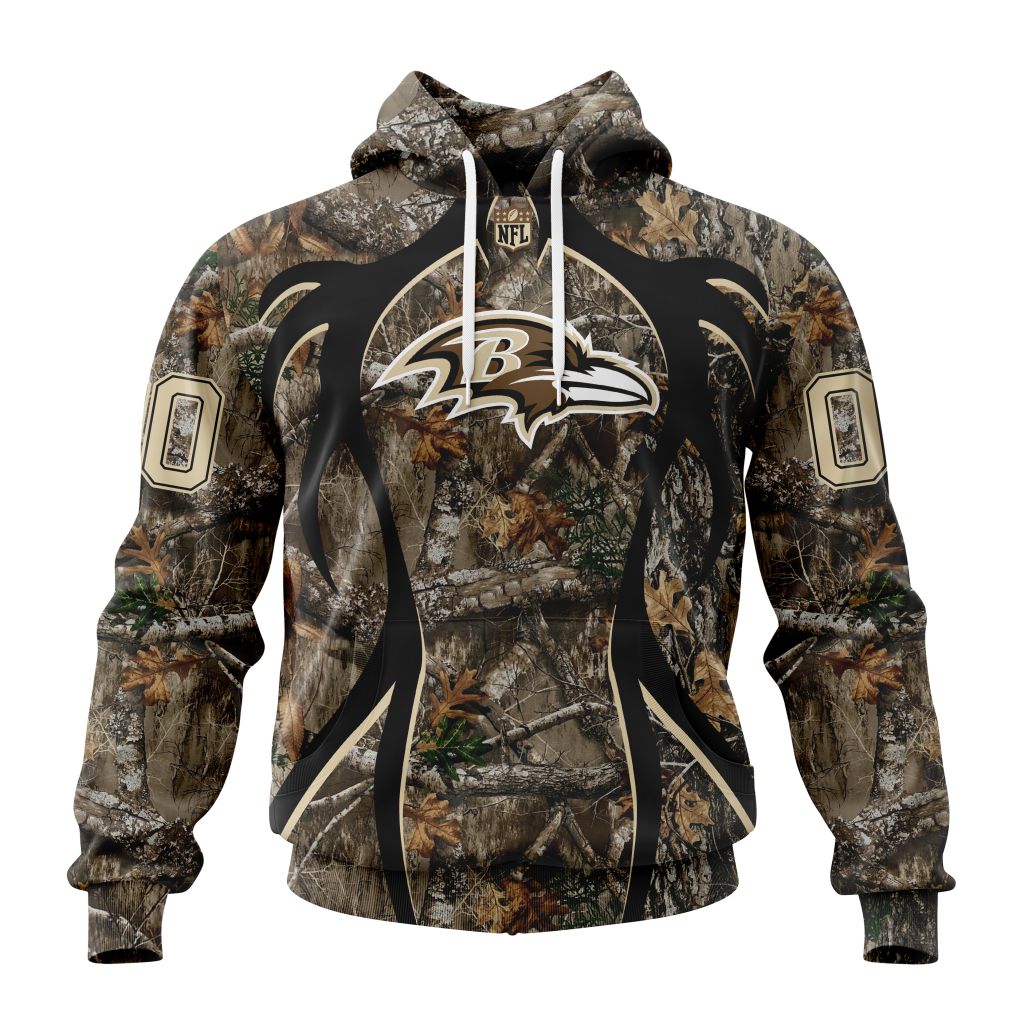 NFL Baltimore Ravens Custom Name Number Hunting Camo Pullover Hoodie NFL Baltimore Ravens Custom Name Number Hunting Camo Pullover Hoodie