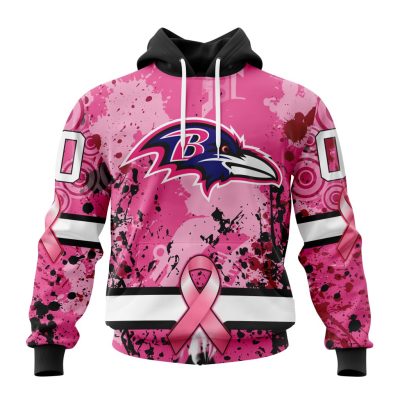 NFL Baltimore Ravens Custom Name Number Pink Breast Cancer Pullover Hoodie