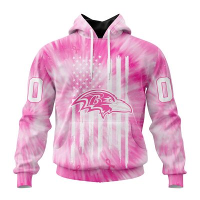 NFL Baltimore Ravens Custom Name Number Pink Tie-Dye Pullover Hoodie