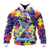 NFL Baltimore Ravens Custom Name Number Puzzle Autism Awareness Pullover Hoodie