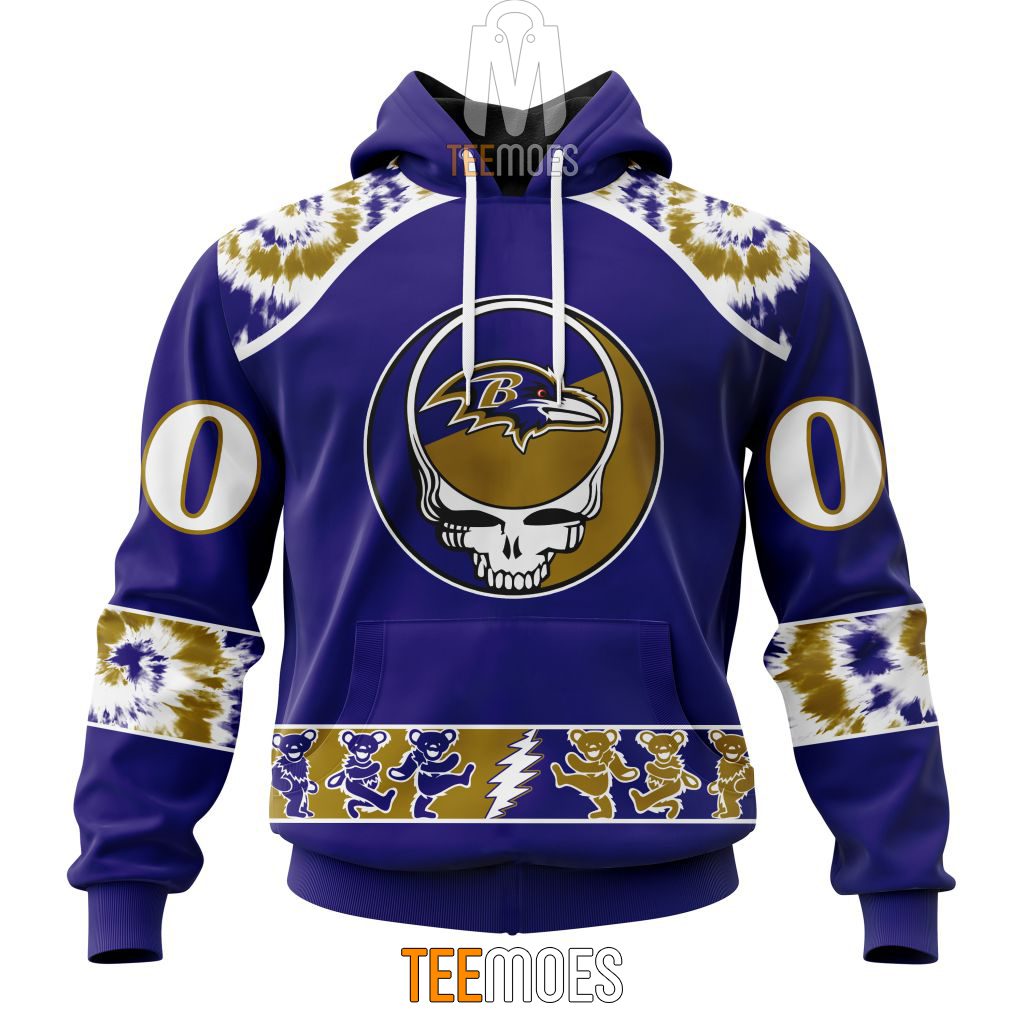 NFL Baltimore Ravens Custom Name Number Special Grateful Dead Pullover Hoodie NFL Baltimore Ravens Custom Name Number Special Grateful Dead Pullover Hoodie