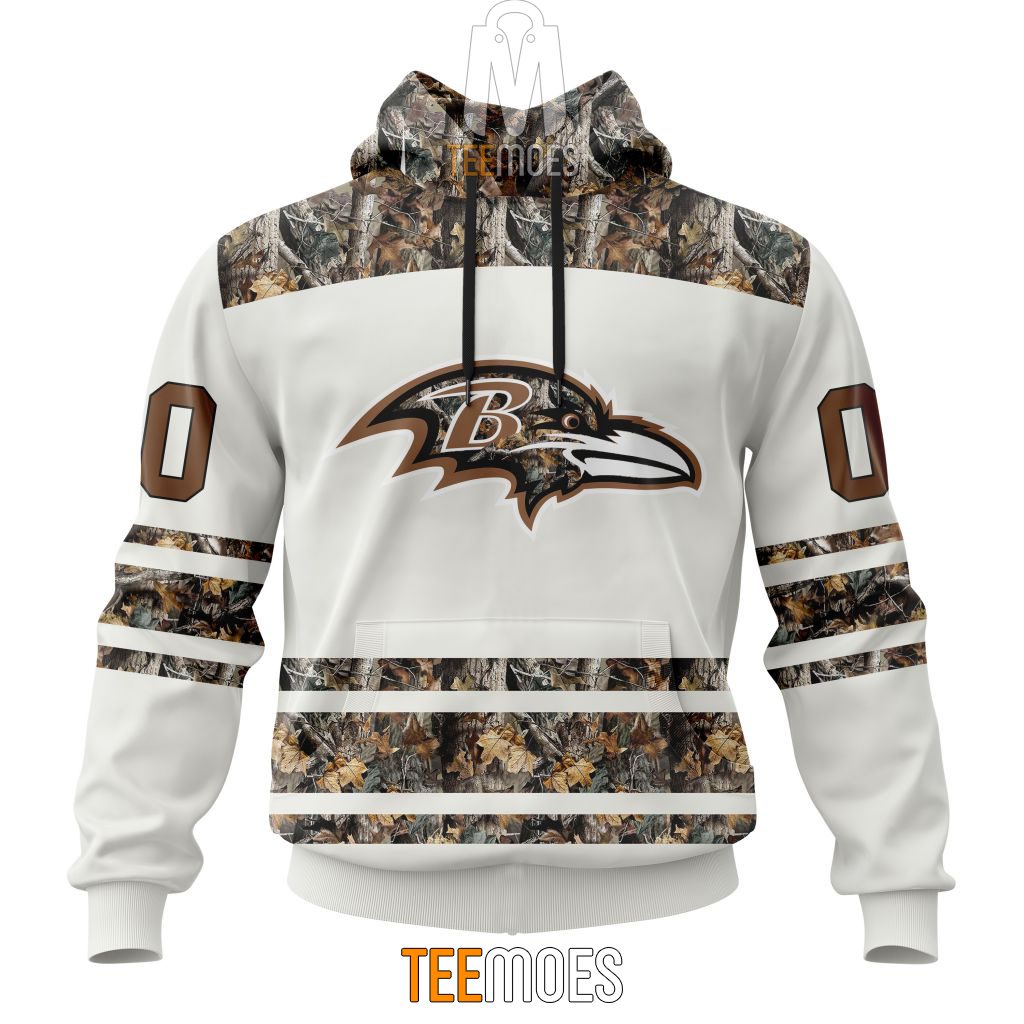 NFL Baltimore Ravens Custom Name Number White Camo Hunting Pullover Hoodie NFL Baltimore Ravens Custom Name Number White Camo Hunting Pullover Hoodie