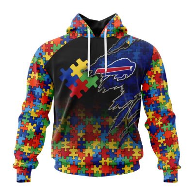 NFL Buffalo Bills Custom Name Number Autism Awareness Design Pullover Hoodie