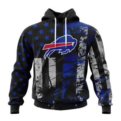 NFL Buffalo Bills Custom Name Number Classic Grunge American Flag Pullover Hoodie
