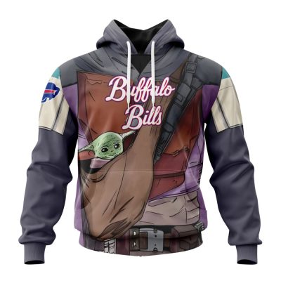 NFL Buffalo Bills Custom Name Number Mandalorian And Baby Yoda Pullover Hoodie