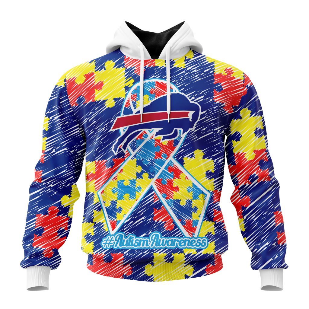 NFL Buffalo Bills Custom Name Number Puzzle Autism Awareness Pullover Hoodie NFL Buffalo Bills Custom Name Number Puzzle Autism Awareness Pullover Hoodie