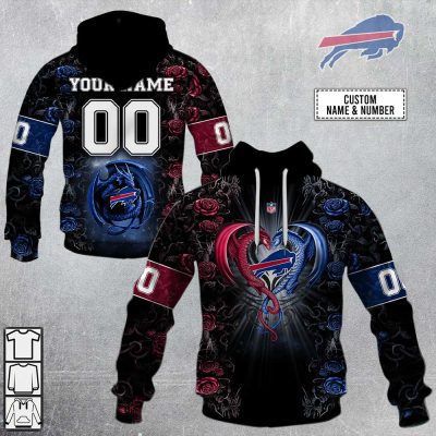NFL Buffalo Bills Custom Name Number Rose Dragon Pullover Hoodie