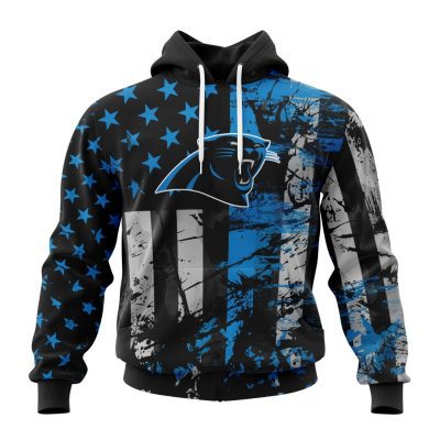 NFL Carolina Panthers Custom Name Number Classic Grunge American Flag Pullover Hoodie
