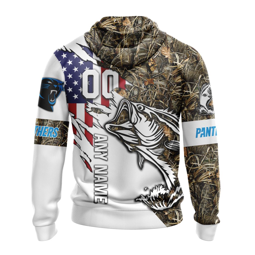 NFL Carolina Panthers Custom Name Number Fishing With Flag Of USA Pullover Hoodie NFL Carolina Panthers Custom Name Number Fishing With Flag Of USA Pullover Hoodie
