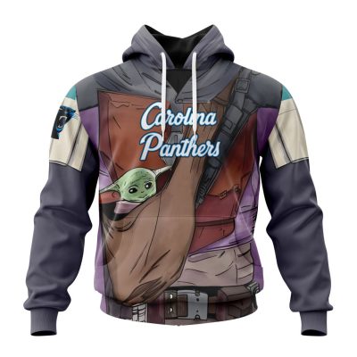 NFL Carolina Panthers Custom Name Number Mandalorian And Baby Yoda Pullover Hoodie