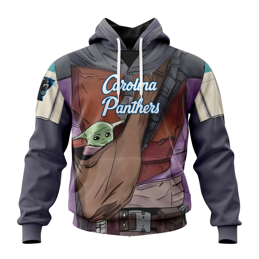 NFL Carolina Panthers Custom Name Number Mandalorian And Baby Yoda Pullover Hoodie NFL Carolina Panthers Custom Name Number Mandalorian And Baby Yoda Pullover Hoodie