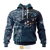 NFL Carolina Panthers Custom Name Number Navy Skull Camo Veteran Pullover Hoodie