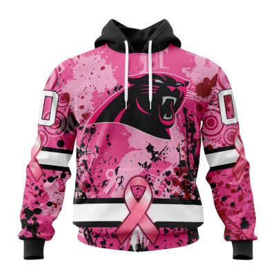 NFL Carolina Panthers Custom Name Number Pink Breast Cancer Pullover Hoodie
