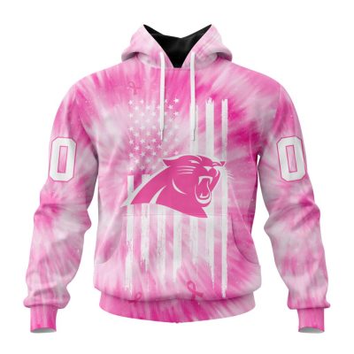 NFL Carolina Panthers Custom Name Number Pink Tie-Dye Pullover Hoodie