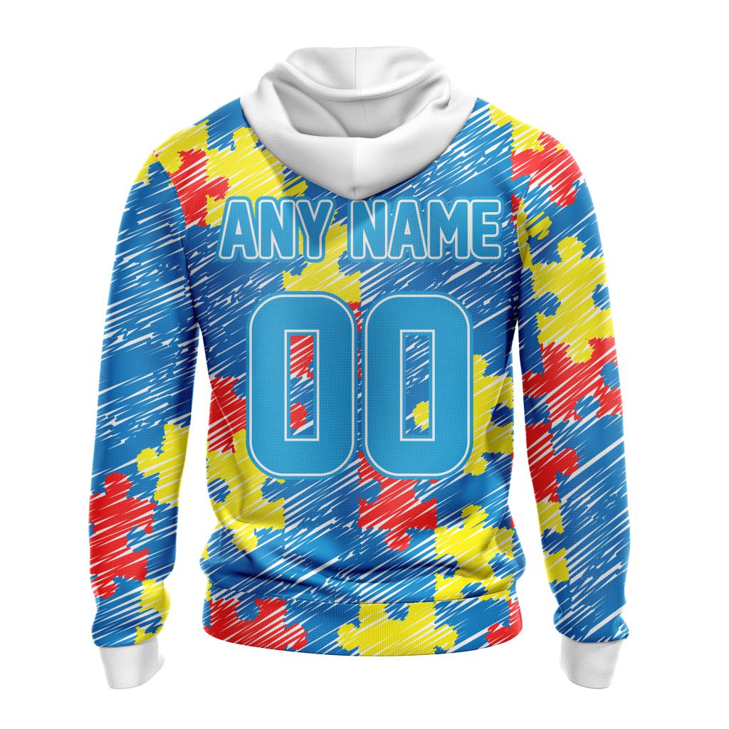 NFL Carolina Panthers Custom Name Number Puzzle Autism Awareness Pullover Hoodie NFL Carolina Panthers Custom Name Number Puzzle Autism Awareness Pullover Hoodie