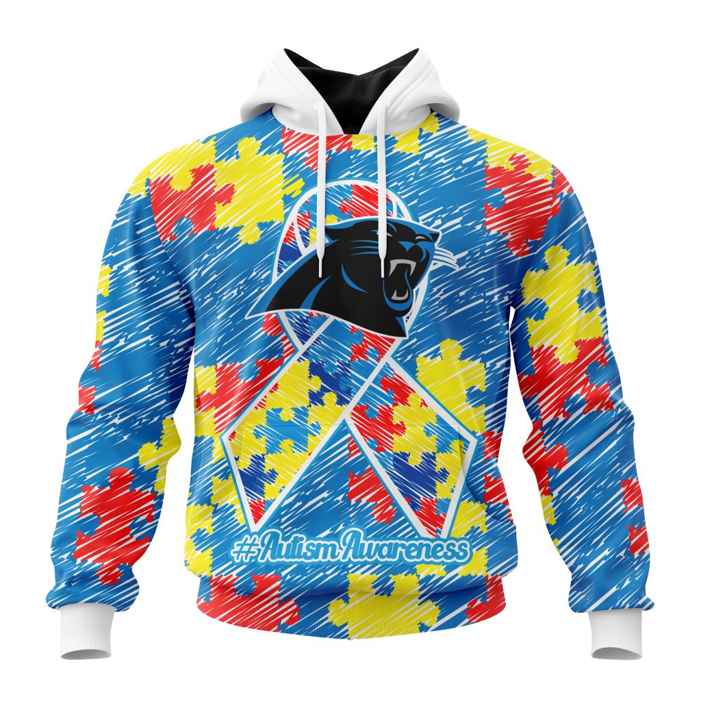 NFL Carolina Panthers Custom Name Number Puzzle Autism Awareness Pullover Hoodie NFL Carolina Panthers Custom Name Number Puzzle Autism Awareness Pullover Hoodie