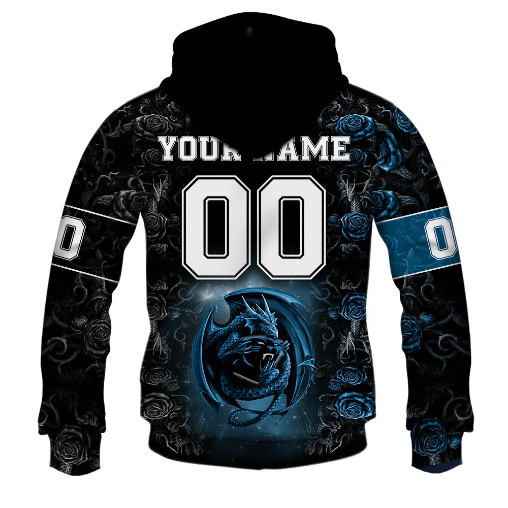 NFL Carolina Panthers Custom Name Number Rose Dragon Pullover Hoodie NFL Carolina Panthers Custom Name Number Rose Dragon Pullover Hoodie