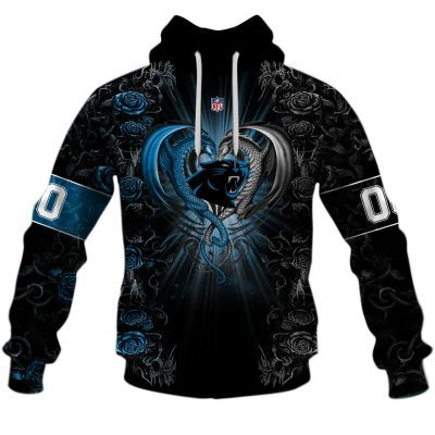 NFL Carolina Panthers Custom Name Number Rose Dragon Pullover Hoodie