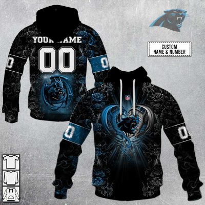 NFL Carolina Panthers Custom Name Number Rose Dragon Pullover Hoodie