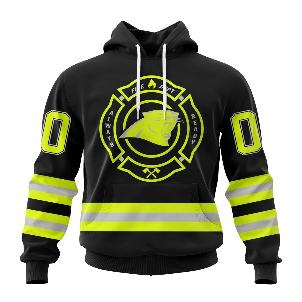 NFL Carolina Panthers Custom Name Number Special FireFighter Uniform Pullover Hoodie NFL Carolina Panthers Custom Name Number Special FireFighter Uniform Pullover Hoodie