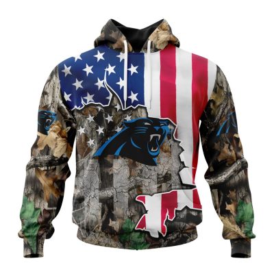 NFL Carolina Panthers Custom Name Number USA Flag Camo Pullover Hoodie