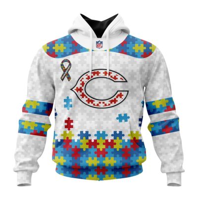 NFL Chicago Bears Custom Name Number Autism Awareness Pullover Hoodie