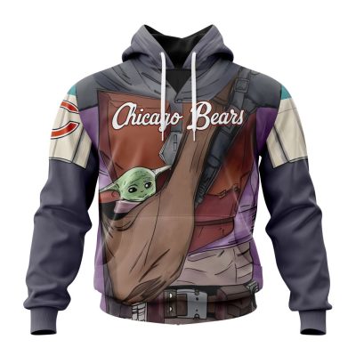 NFL Chicago Bears Custom Name Number Mandalorian And Baby Yoda Pullover Hoodie